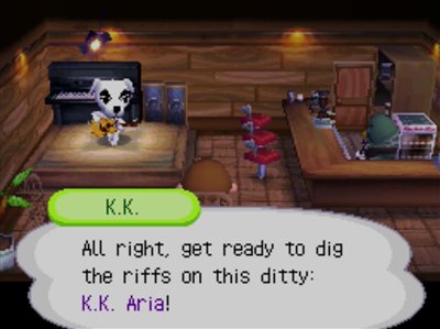 K.K.: All right, get ready to dig the riffs on this ditty: K.K. Aria!