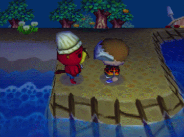 Animated GIF showing Pascal diving into the ocean in Animal Crossing: Wild World (ACWW).