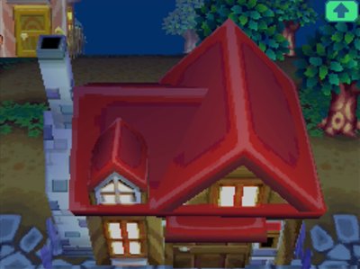 My newly expanded house with a red roof in Animal Crossing: Wild World (ACWW).