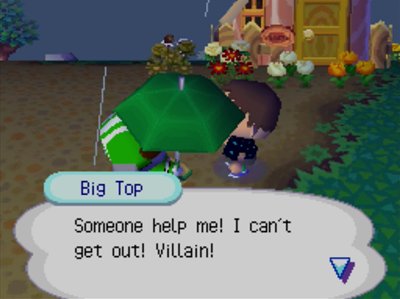 Big Top, in a pitfall: Someone help me! I can't get out! Villain!