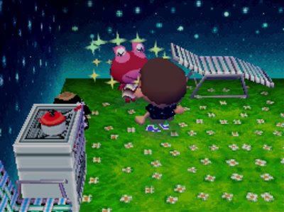 Puddles takes her medicine in Animal Crossing: Wild World (ACWW).