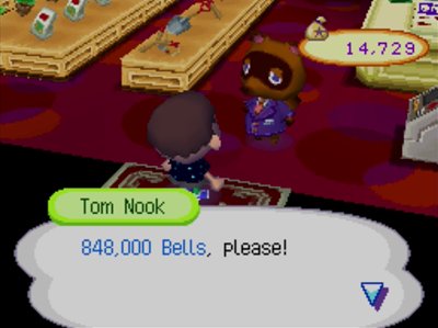 Tom Nook: 848,000 bells, please!