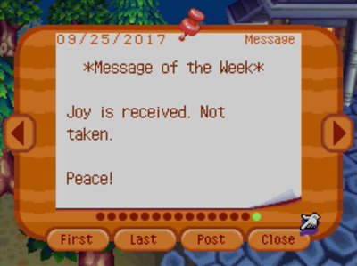 *Message of the Week* Joy is received. Not taken. Peace!