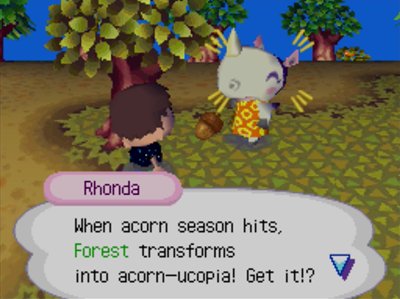 Rhonda: When acorn season hits, Forest transforms into acorn-ucopia! Get it?