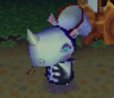 Rhonda wearing a bone shirt in Animal Crossing: Wild World.