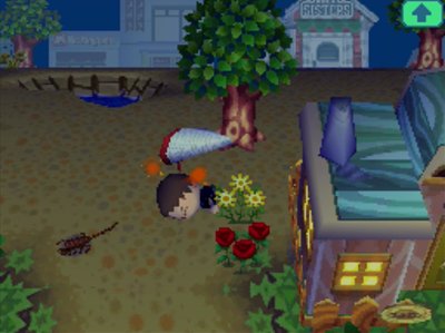 Jeff falls after being attacked by a scorpion in Animal Crossing: Wild World.