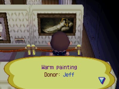 The warm painting in the museum of Animal Crossing: Wild World.