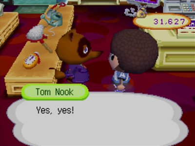 Wearing an afro wig in Animal Crossing: Wild World.