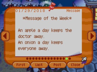 *Message of the Week* An apple a day keeps the doctor away. An onion a day keeps everyone away.