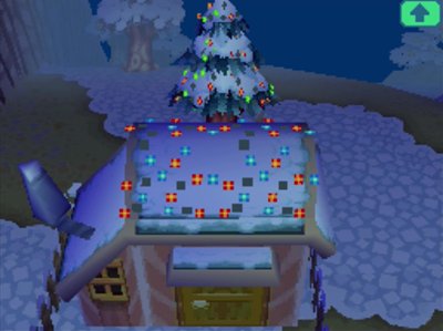 Kiki's house decorated for Bright Nights in ACWW.