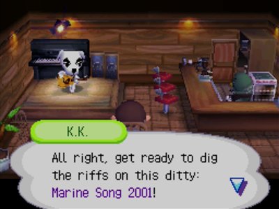 K.K.: All right, get ready to dig the riffs on this ditty: Marine Song 2001!