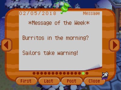 *Message of the Week* Burritos in the morning? Sailors take warning!
