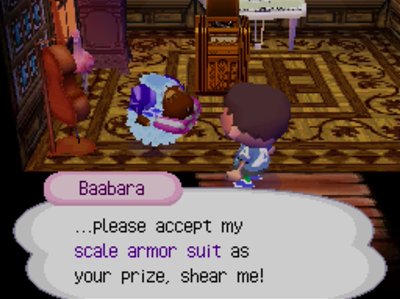 Baabara: ...Please accept my scale armor suit as your prize, shear me!