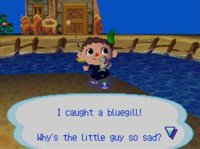 I caught a bluegill! Why's the little guy so sad?
