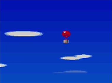 A balloon present flying overhead in Animal Crossing: Wild World.