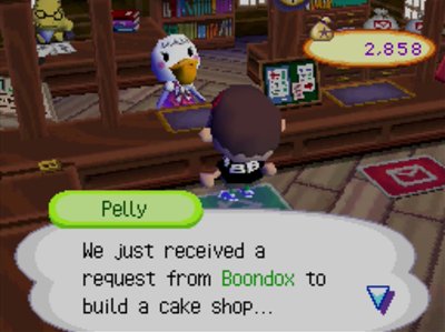 Pelly: We just received a request from Boondox to build a cake shop...