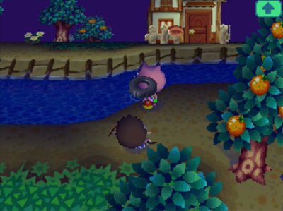 A tire goes through Curly's head.