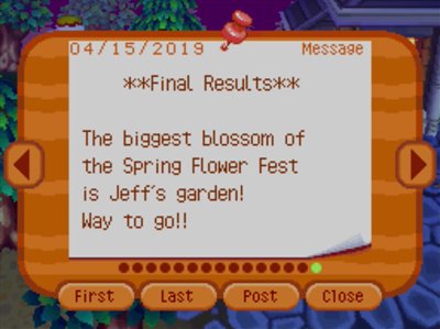 **Final Results** The biggest blossom of the Spring Flower Fest is Jeff's garden! Way to go!!