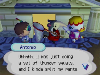 Antonio: Uhhhhh...I was just doing a set of thunder squats, and I kinda split my pants.