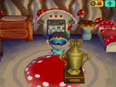 My bug trophy in my room of mush furniture.