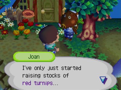Joan: I've only just started raising stocks of red turnips...