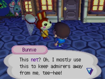 Bunnie: This net? Oh, I mostly use this to keep admirers away from me, tee-hee!