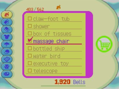The massage chair in the catalog, available for 1,920 bells.