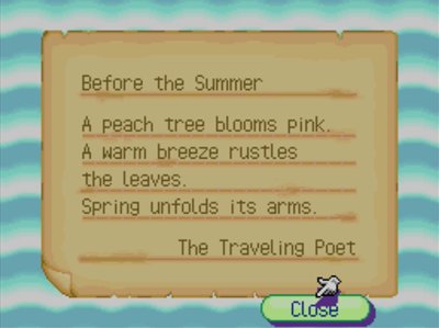 Before the Summer. A peach tree blooms pink. A warm breeze rustles the leaves. Spring unfolds its arms. -The Traveling Poet