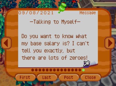 -Talking to Myself- Do you want to know what my base salary is? I can't tell you exactly, but there are lots of zeroes!