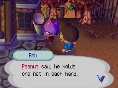 Bob: Peanut said he holds one net in each hand.