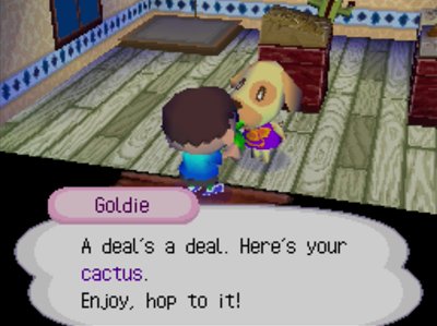 Goldie: A deal's a deal. Here's your cactus. Enjoy, hop to it!