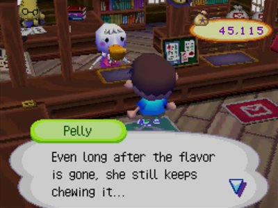 Pelly: Even long after the flavor is gone, she still keeps chewing it...