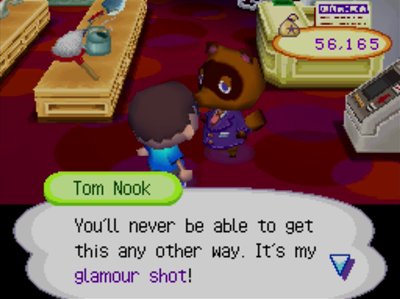 Tom Nook: You'll never be able to get this any other way. It's my glamour shot!
