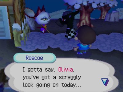 Roscoe: I gotta say, Olivia, you've got a scraggly look going on today...