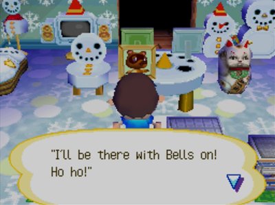 The quote on Tom Nook's pic: I'll be there with bells on! Ho ho!