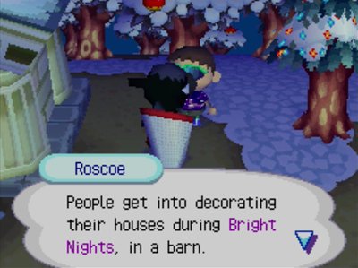 Roscoe: People get into decorating their houses during Bright Nights, in a barn.