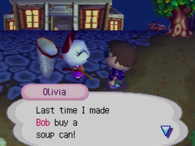 Olivia: Last time I made Bob buy a soup can!