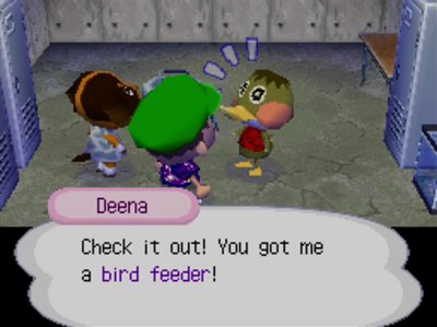 Deena: Check it out! You got me a bird feeder!