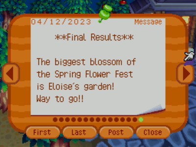 **Final Results** The biggest blossom of the Spring Flower Fest is Eloise's garden! Way to go!!