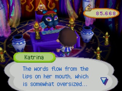 Katrina: The words flow from the lips on her mouth, which is somewhat oversized...