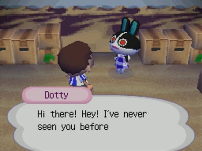 Dotty, with red eyes: Hi there! Hey! I've never seen you before!