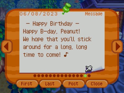 -Happy Birthday- Happy B-day, Peanut! We hope that you'll stick around for a long, long time to come!