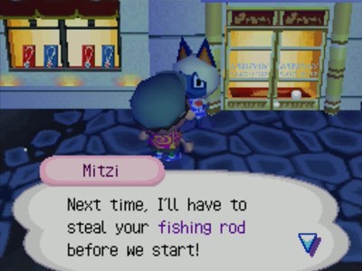 Mitzi: Next time, I'll have to steal your fishing rod before we start!
