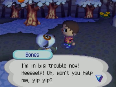 Bones, in a pitfall: I'm in big trouble now! Heeeeelp! Oh, won't you help me, yip yip?