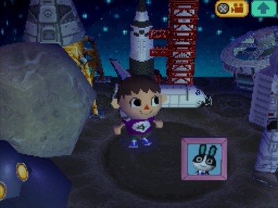 Dotty's pic (Dotty's photo) on display in my space room in Animal Crossing: Wild World.