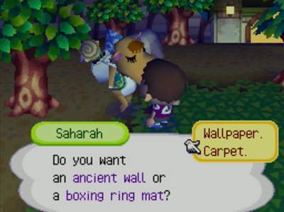 Saharah: Do you want an ancient wall or a boxing ring mat? >Carpet.
