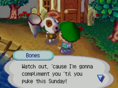 Bones: Watch out, 'cause I'm gonna compliment you 'til you puke this Sunday!