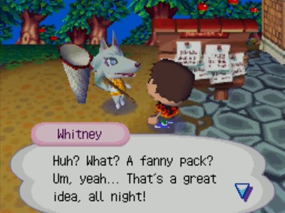 Whitney: Huh? What? A fanny pack? Um, yeah... That's a great idea, all night!