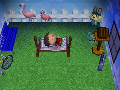 Taking a nap on Pippy's hammock inside her house.