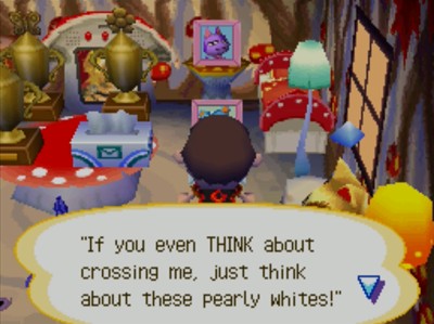 Quote on Whitney's pic: If you even THINK about crossing me, just think about these pearly whites!